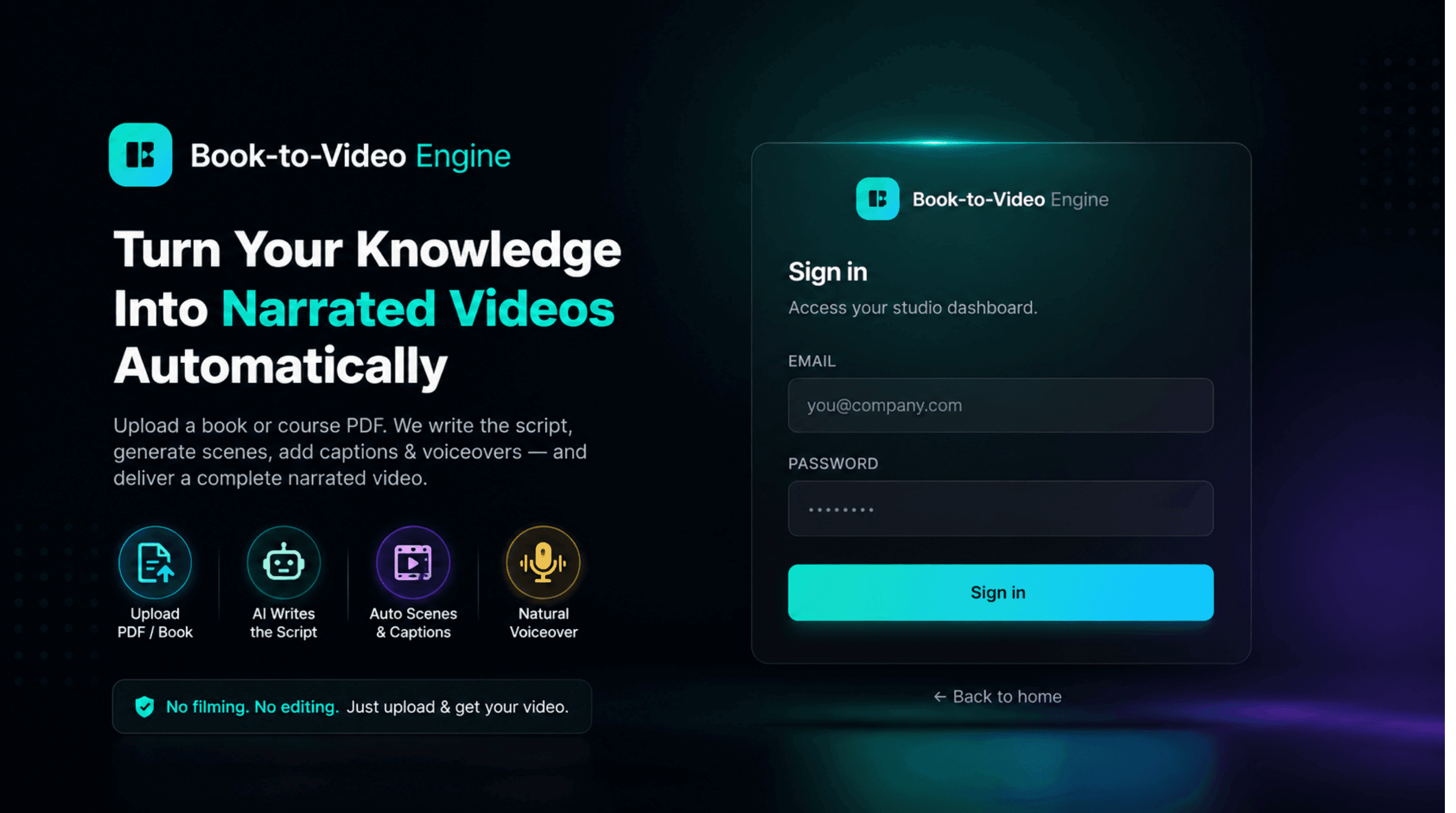 Book-to-Video Engine screen 1